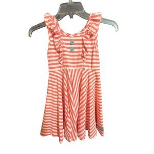Eleanor Rose Girls Striped Demi Dress Size 6-7 Pink & White Cotton & Spandex